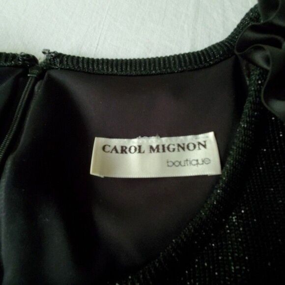 Carol Mignon Boutique 90s Black Sparkle Ruffle Ribbon Bodycon Cocktail Dress - Picture 6 of 11